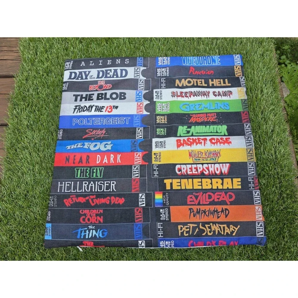 Retro Horror Movie VHS Square Pillow Cover 17.5
